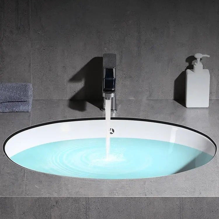 SusanSmith | Modern Under-Mount Sink Oval Porcelain with Pop-Up Drain Sink