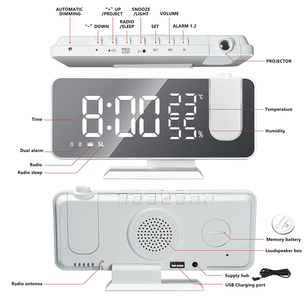 SusanSmith SusanSmith™ Astronatic™ | The Best Alarm Clock with LED Screen - 180° Projector - USB Charger