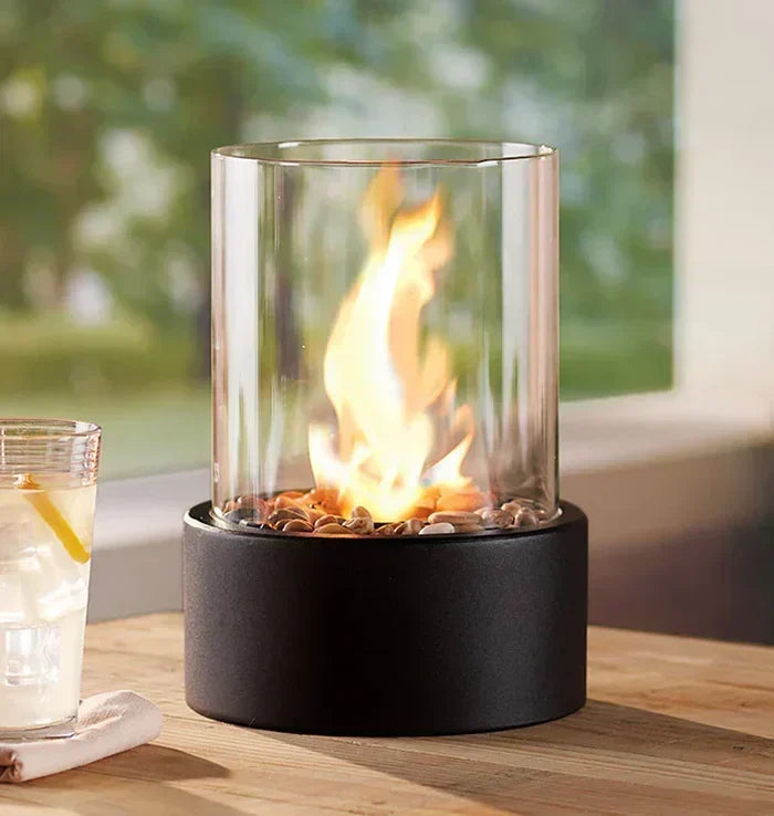 Tabletop Fire Pit Lantern with Flame Effect | Cordless and Dimmable | Weatherproof