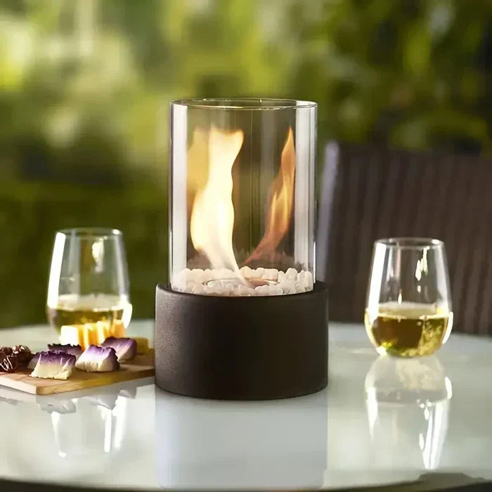 Tabletop Fire Pit Lantern with Flame Effect | Cordless and Dimmable | Weatherproof
