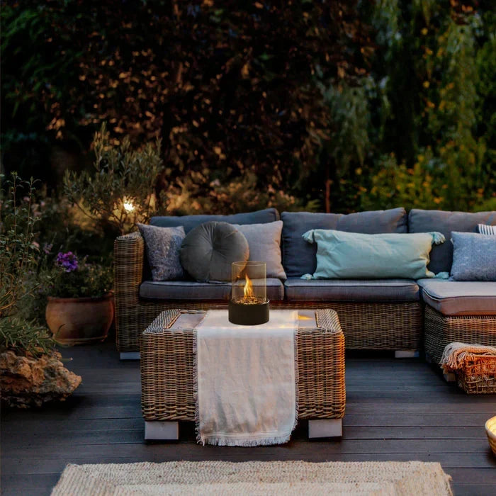 Tabletop Fire Pit Lantern with Flame Effect | Cordless and Dimmable | Weatherproof