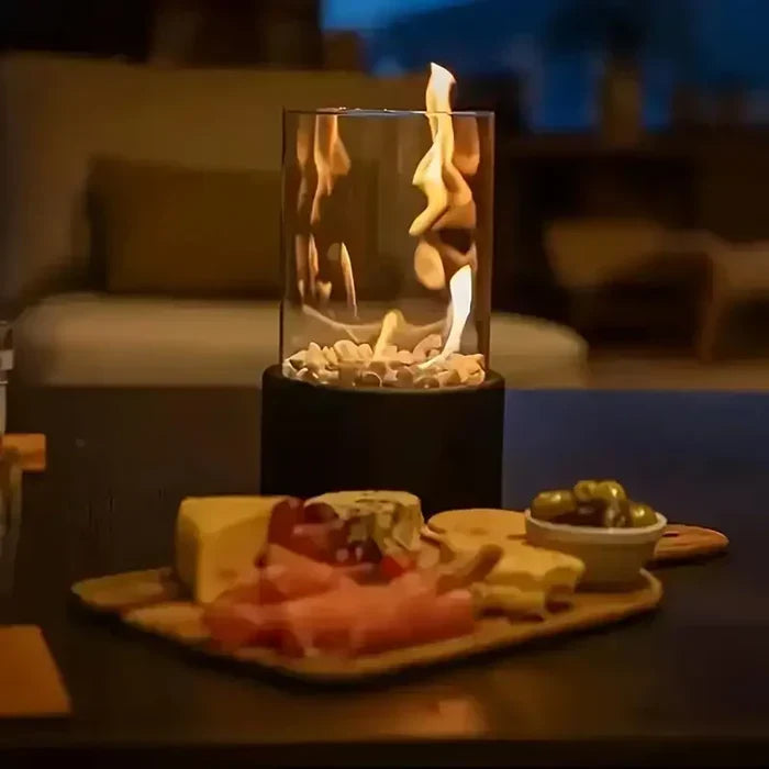 Tabletop Fire Pit Lantern with Flame Effect | Cordless and Dimmable | Weatherproof