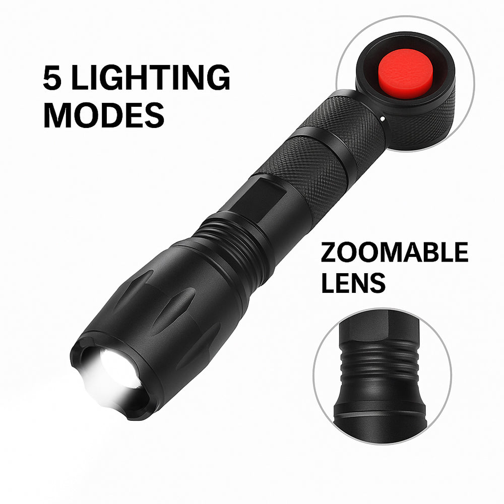 Taclight LED Zoom Flashlight (Waterproof and Shockproof) with 5 Functions