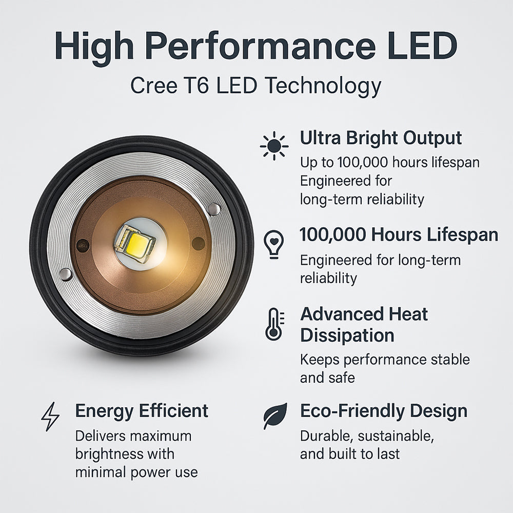 Taclight LED Zoom Flashlight (Waterproof and Shockproof) with 5 Functions