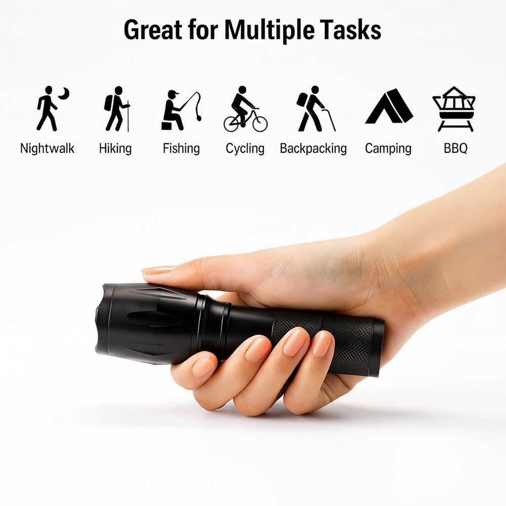 Taclight LED Zoom Flashlight (Waterproof and Shockproof) with 5 Functions