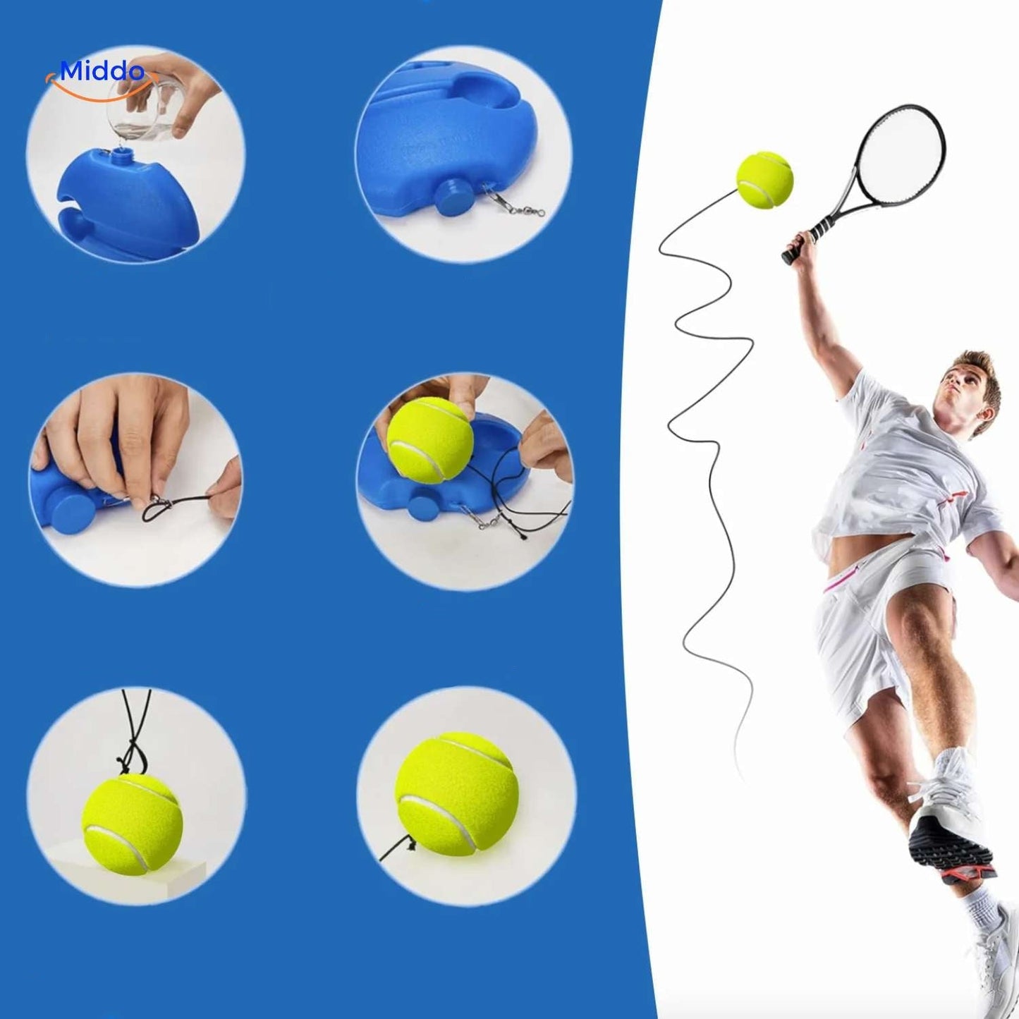 TennisPro™ Trainer | Solo Practice, Elastic Cord & Durable Design