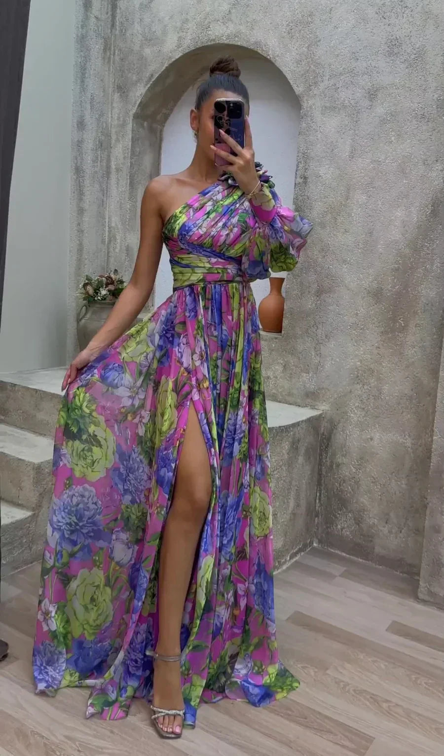Image of Tessa | Women's One Shoulder Floral Maxi Dress