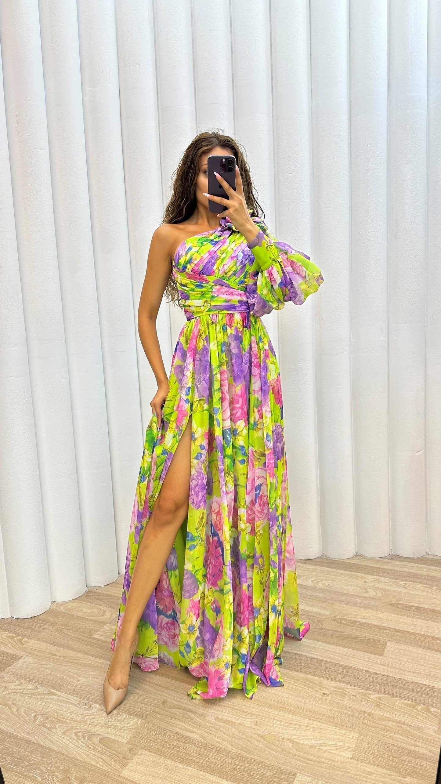Image of Tessa | Women's One Shoulder Floral Maxi Dress
