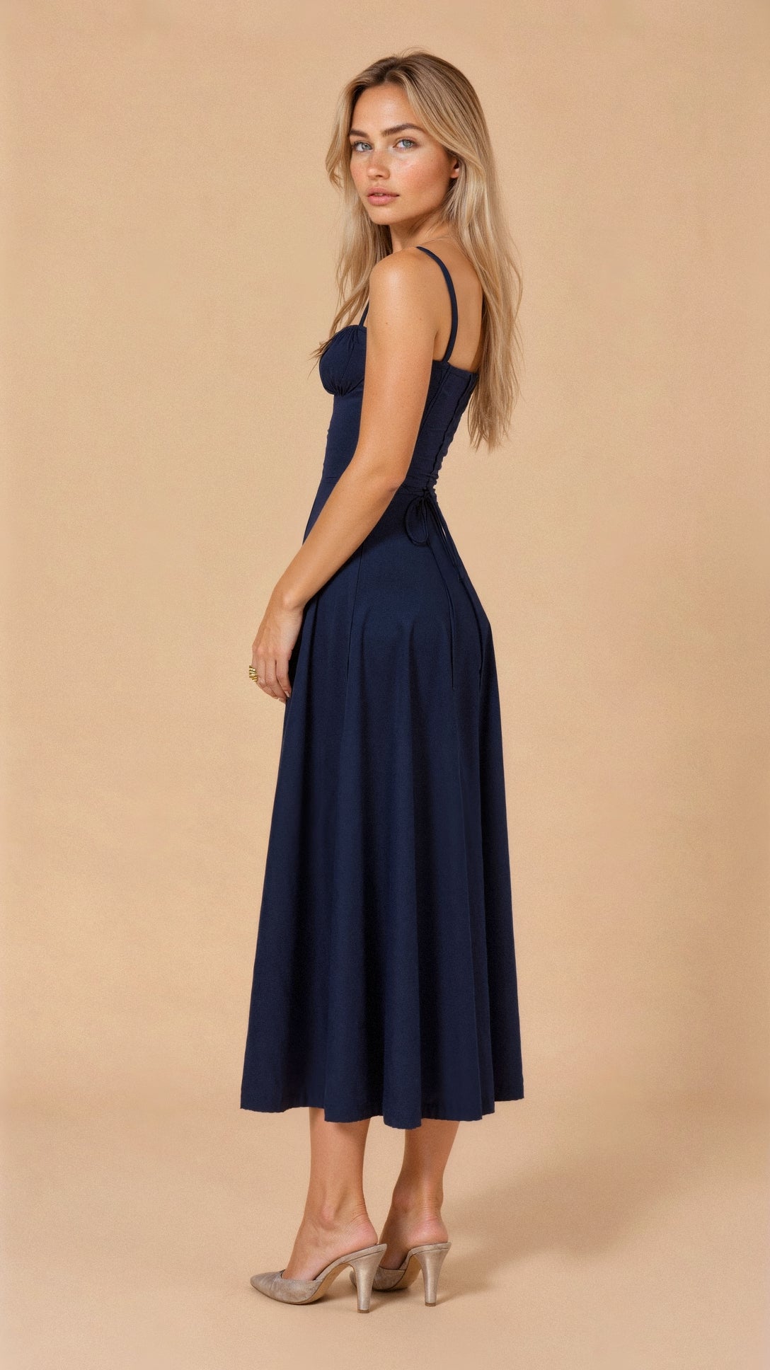 Image of Tessa | Women's Spaghetti Strap A-Line Midi Dress