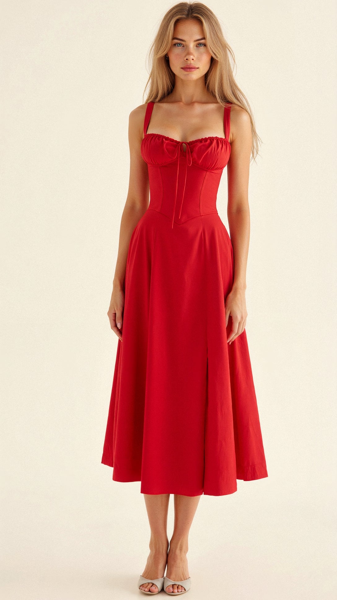 Image of Tessa | Women's Spaghetti Strap A-Line Midi Dress