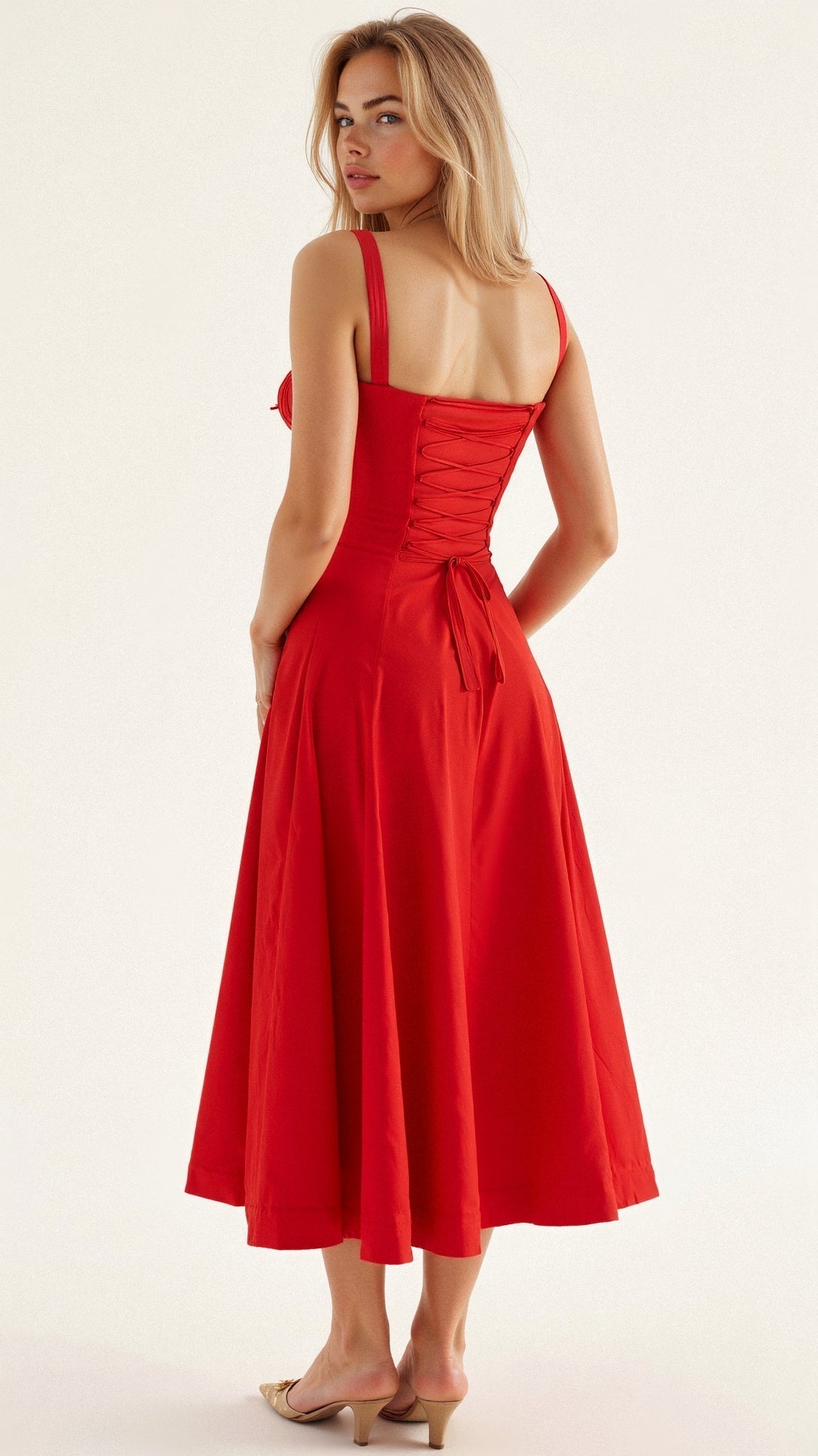 Image of Tessa | Women's Spaghetti Strap A-Line Midi Dress