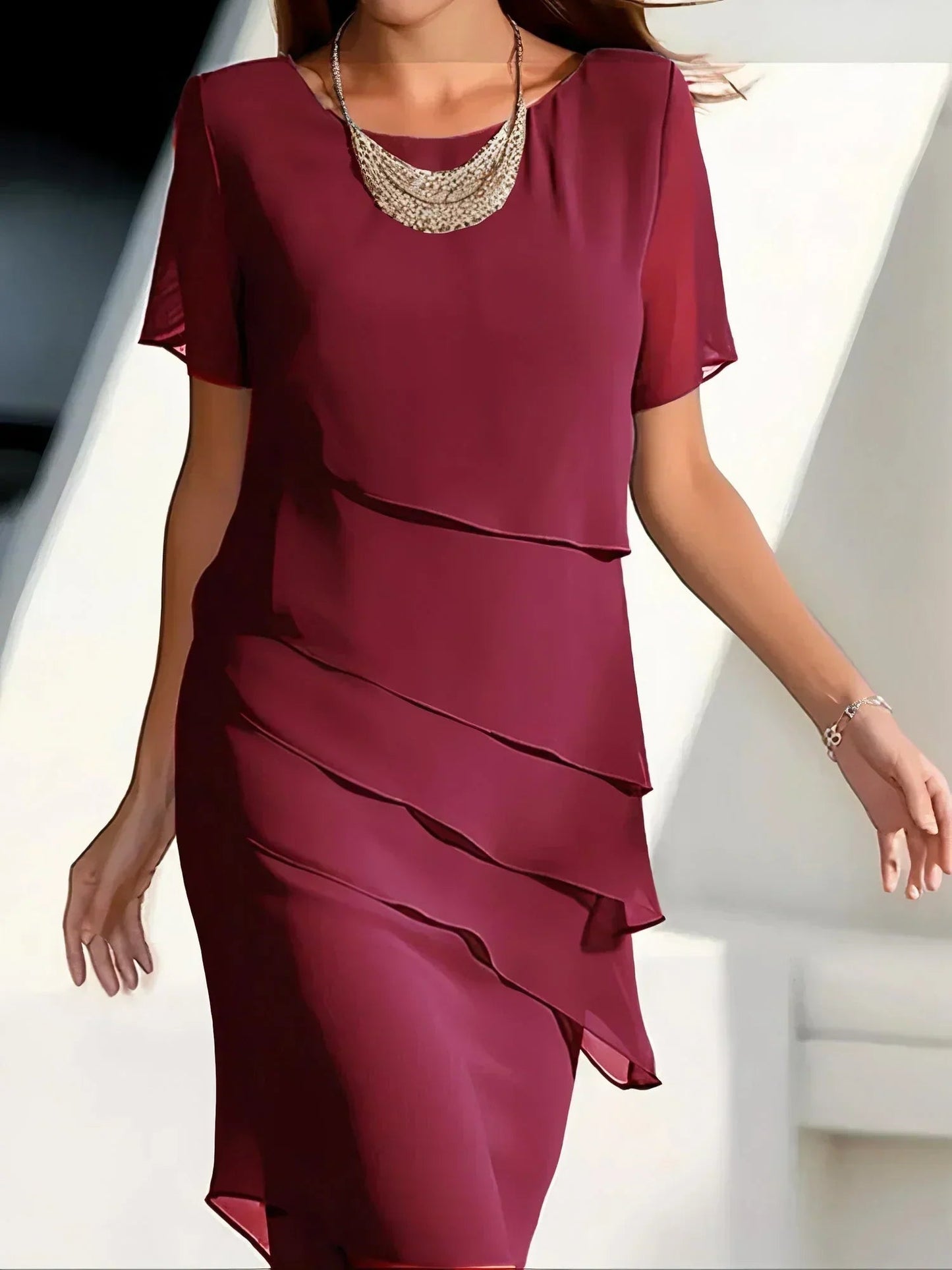 Image of Theresa | Women's Short Sleeve Tiered Midi Dress