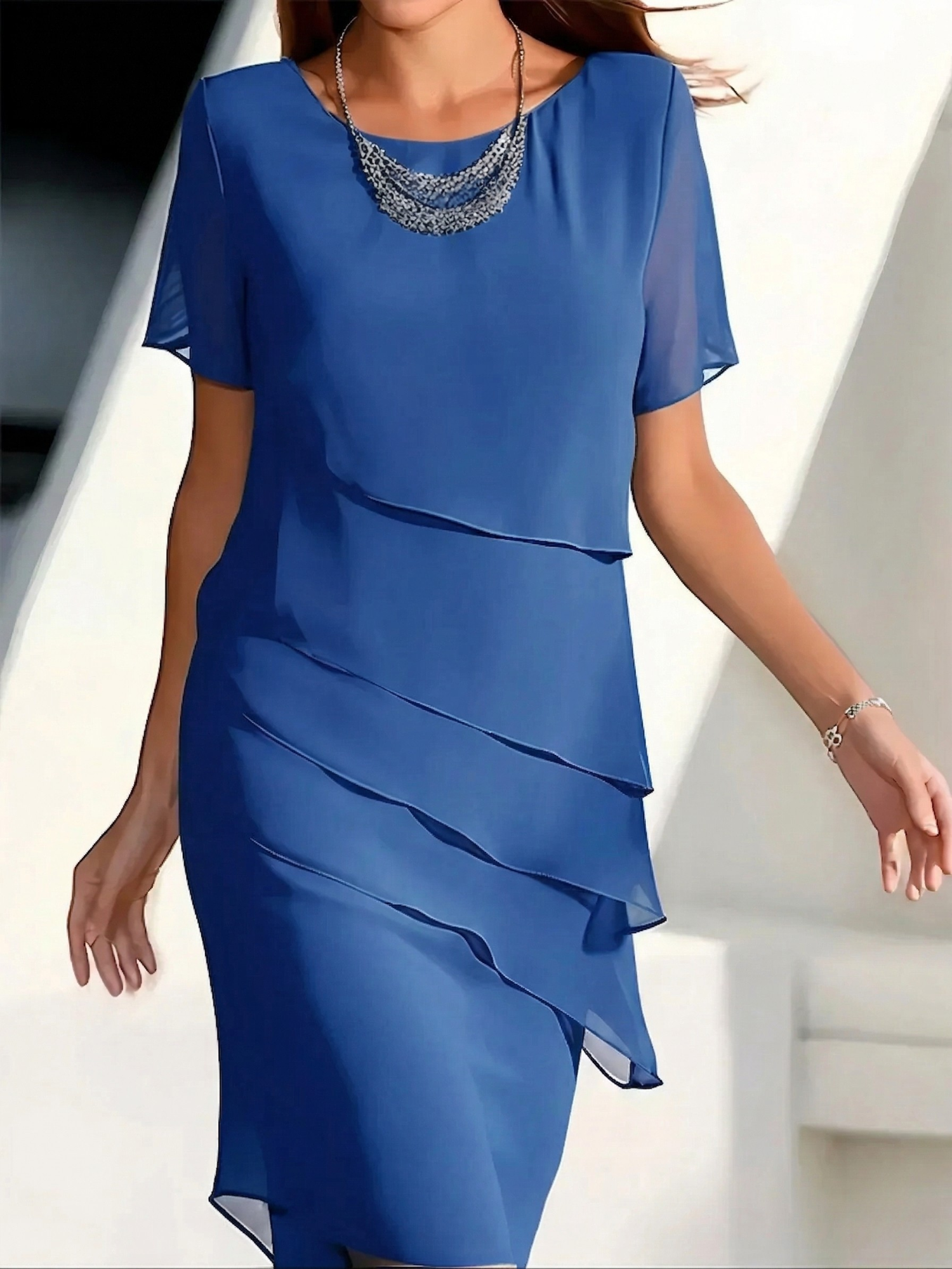 Theresa | Women's Short Sleeve Tiered Midi Dress - Image 1