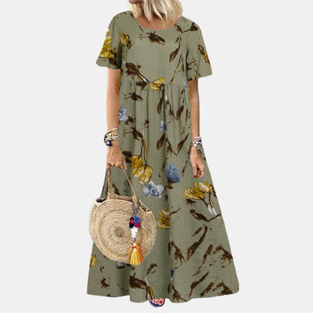Image of Tina | Women's Floral Short Sleeve A-Line Maxi Dress
