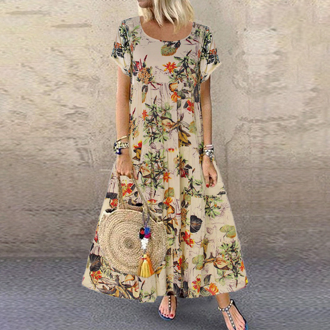 Image of Tina | Women's Floral Short Sleeve A-Line Maxi Dress