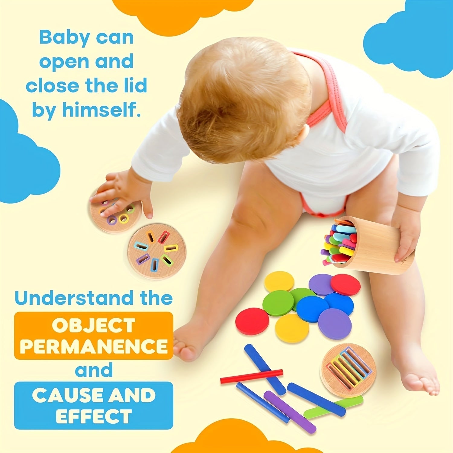 Toddler Wooden Learning Toy - 3-in-1 Color Sort & Coin Game