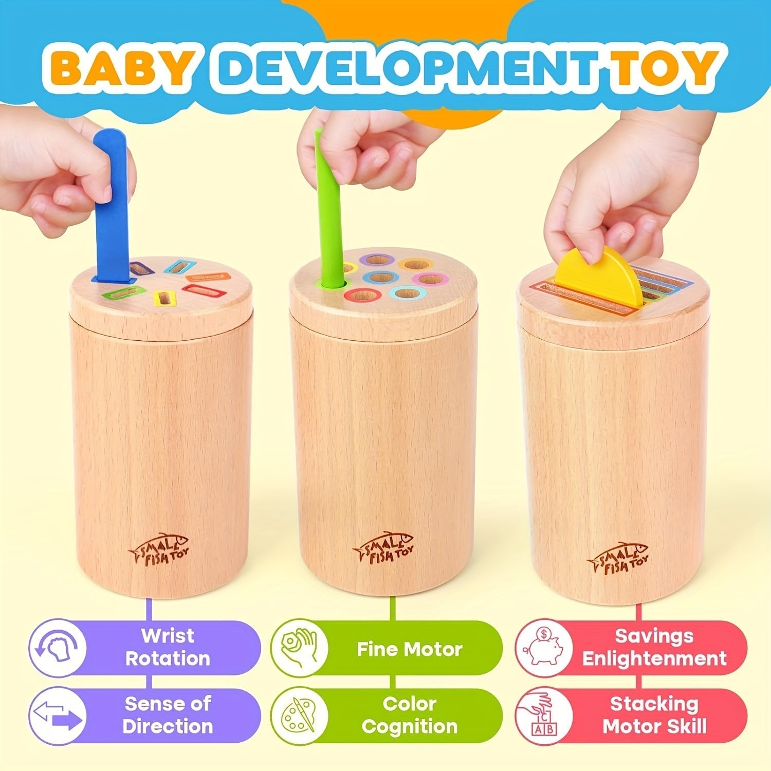 Toddler Wooden Learning Toy - 3-in-1 Color Sort & Coin Game