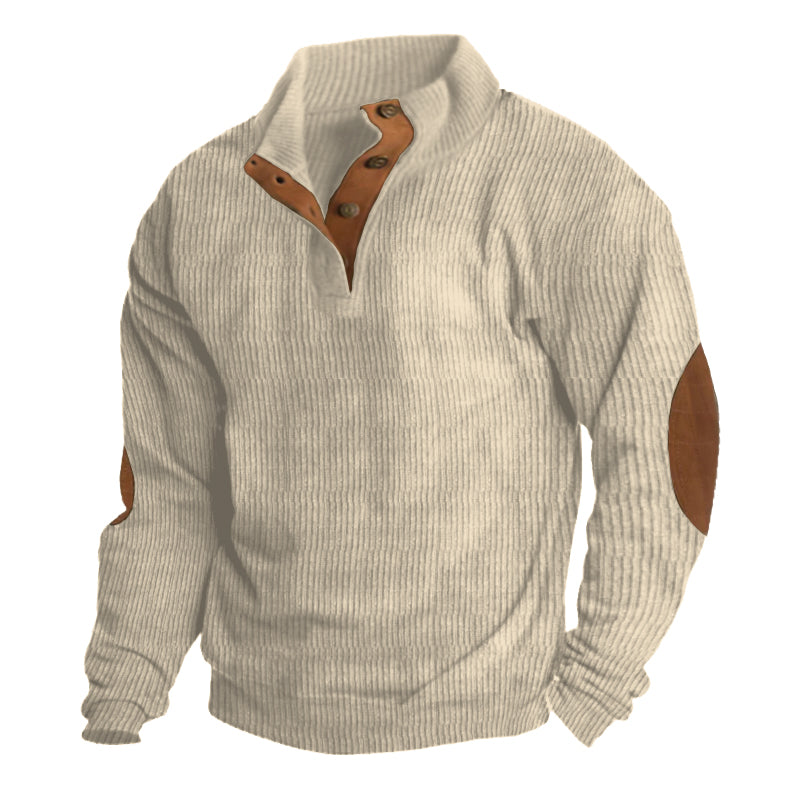 Image of Tomas | Men's Elbow Patch Button Neck Pullover Sweater