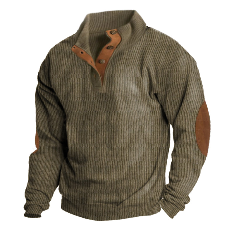 Image of Tomas | Men's Elbow Patch Button Neck Pullover Sweater