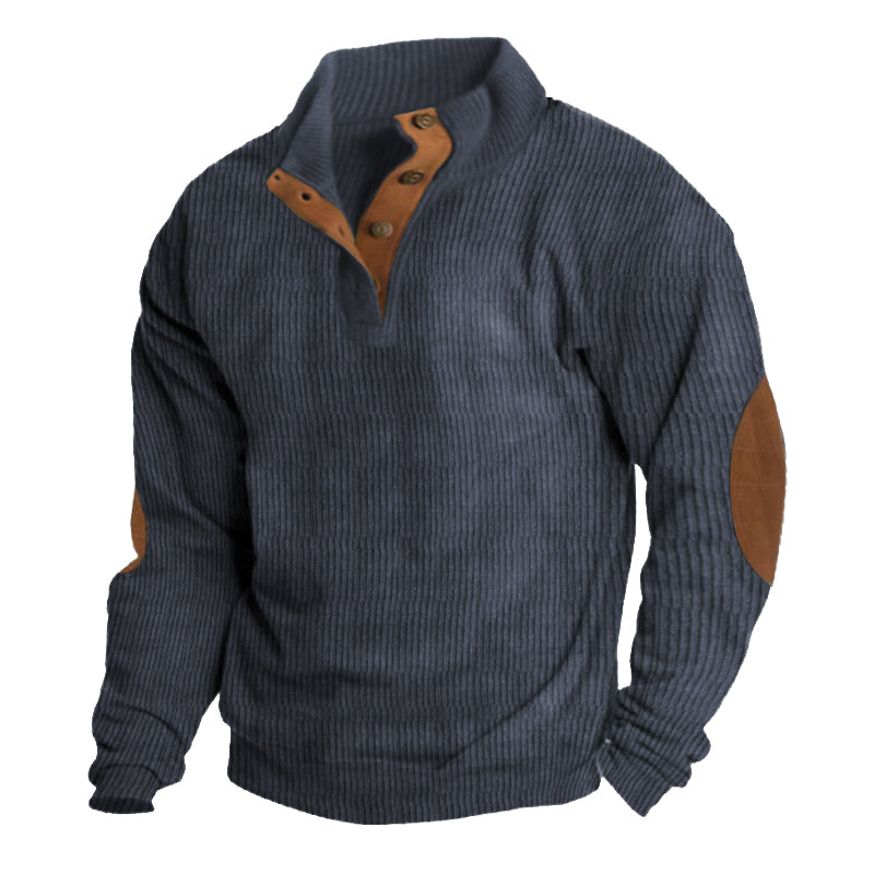Image of Tomas | Men's Elbow Patch Button Neck Pullover Sweater