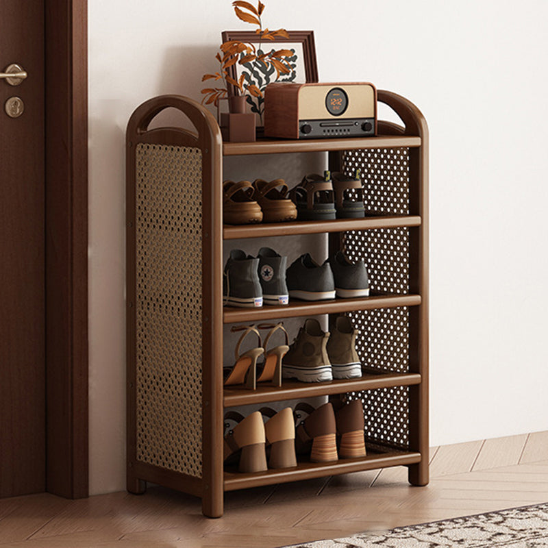 Traditional Vintage Rectangular Bamboo, MDF and PE Rattan 5/6-Tier Shoe Storage Shelf for Entryway and Living Room