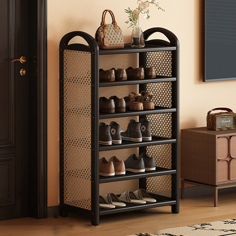 Traditional Vintage Rectangular Bamboo, MDF and PE Rattan 5/6-Tier Shoe Storage Shelf for Entryway and Living Room