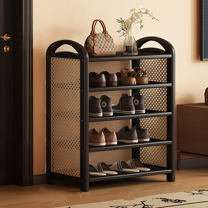 Traditional Vintage Rectangular Bamboo, MDF and PE Rattan 5/6-Tier Shoe Storage Shelf for Entryway and Living Room
