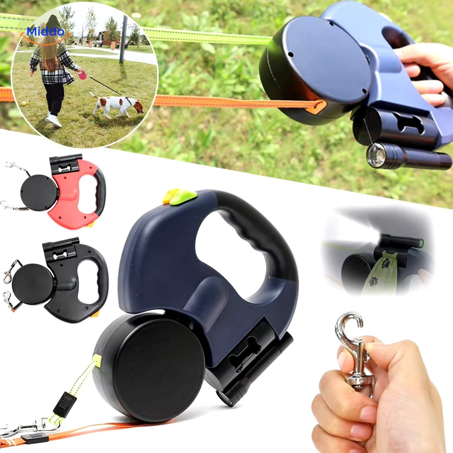 Twintails™ Easywalk | 2-in-1 Retractable Leash for Small and Medium Dogs