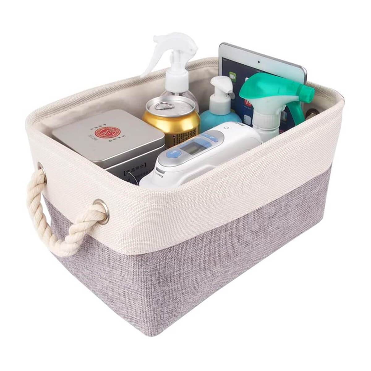 Two-Tone Storage Basket with Rope Handles – Grey and White