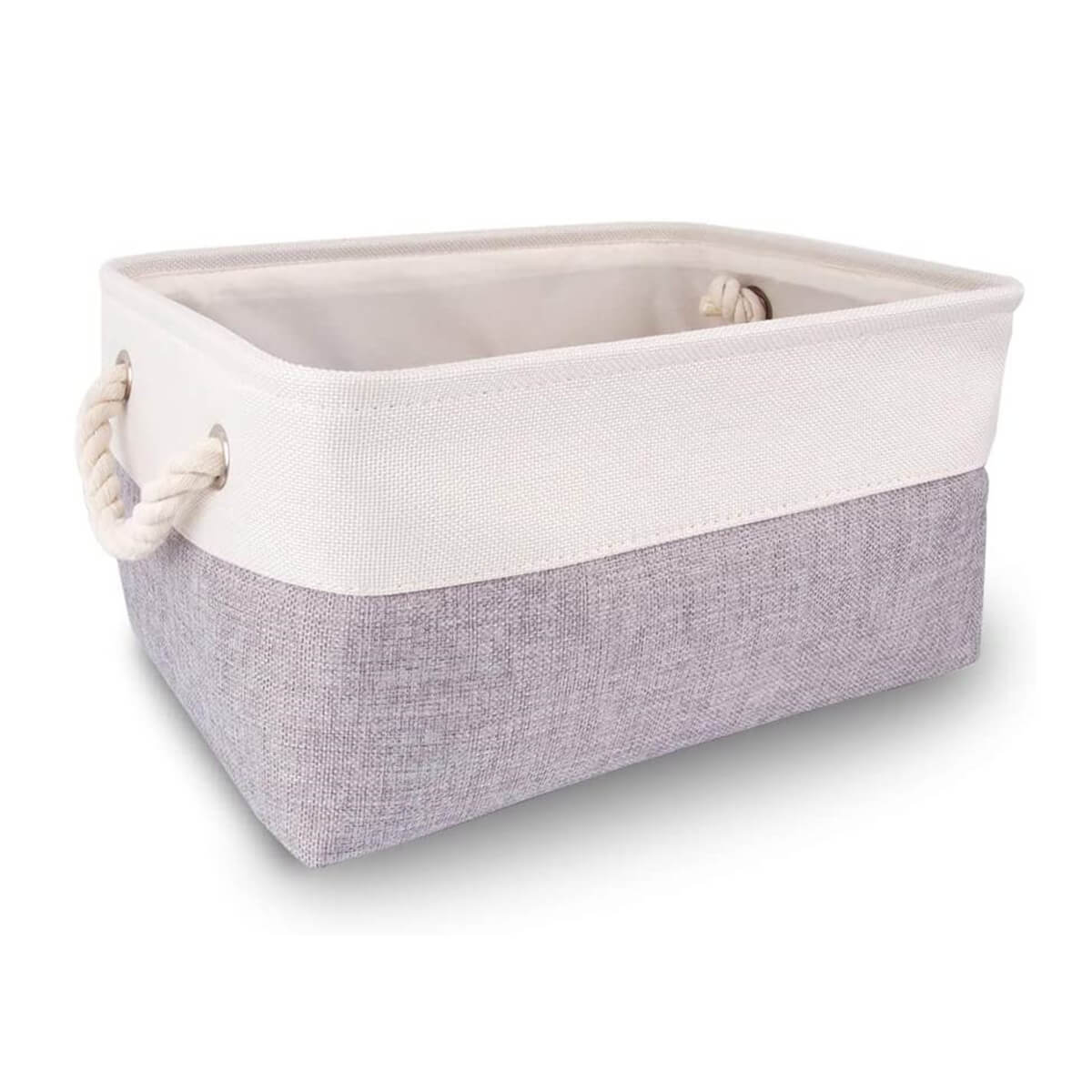 Two-Tone Storage Basket with Rope Handles – Grey and White
