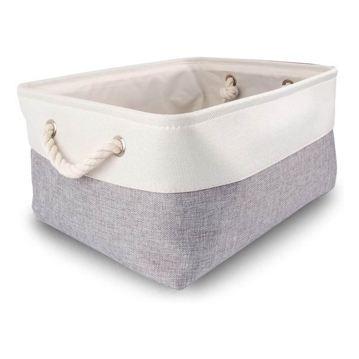 Two-Tone Storage Basket with Rope Handles – Grey and White