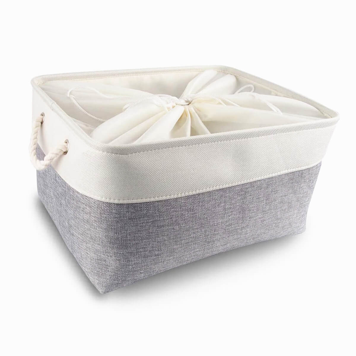 Two-Tone Storage Basket with Rope Handles – Grey and White