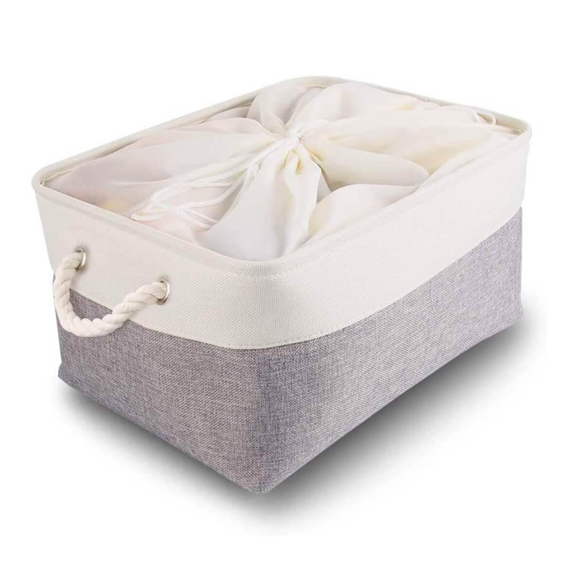 Two-Tone Storage Basket with Rope Handles – Grey and White