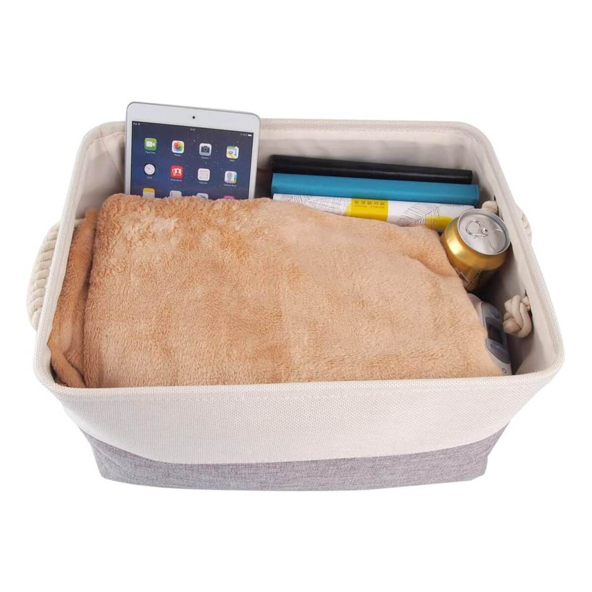 Two-Tone Storage Basket with Rope Handles – Grey and White