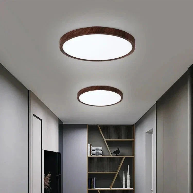 Ultrathin Walnut Circular Ceiling Light for Modern Style