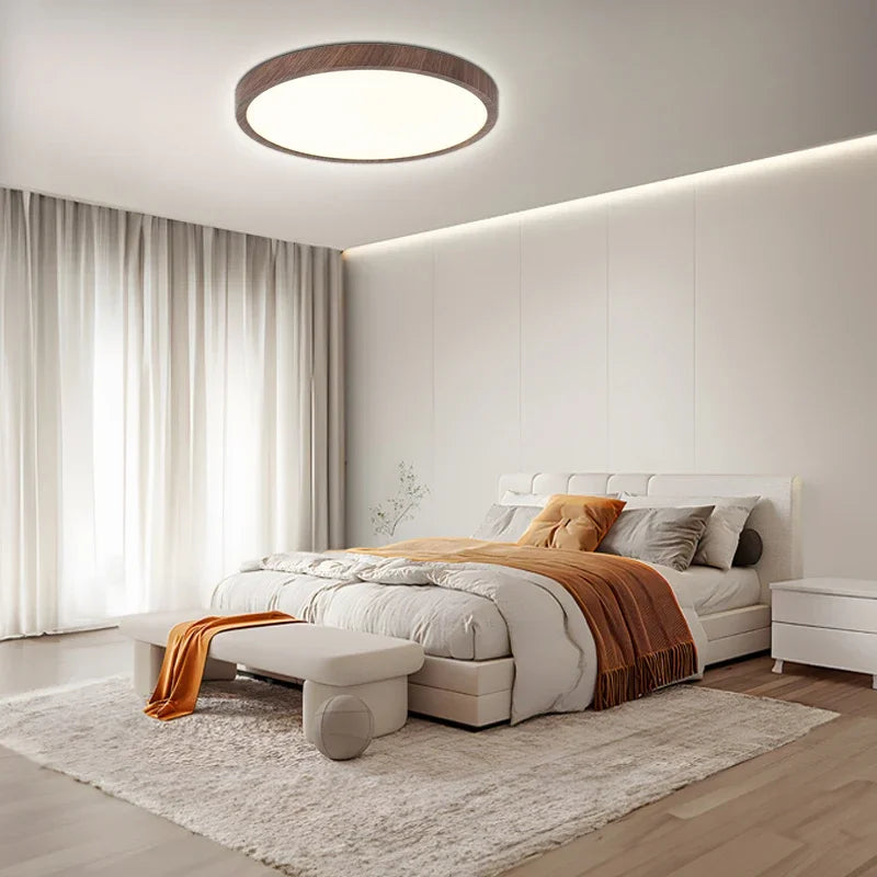 Ultrathin Walnut Circular Ceiling Light for Modern Style