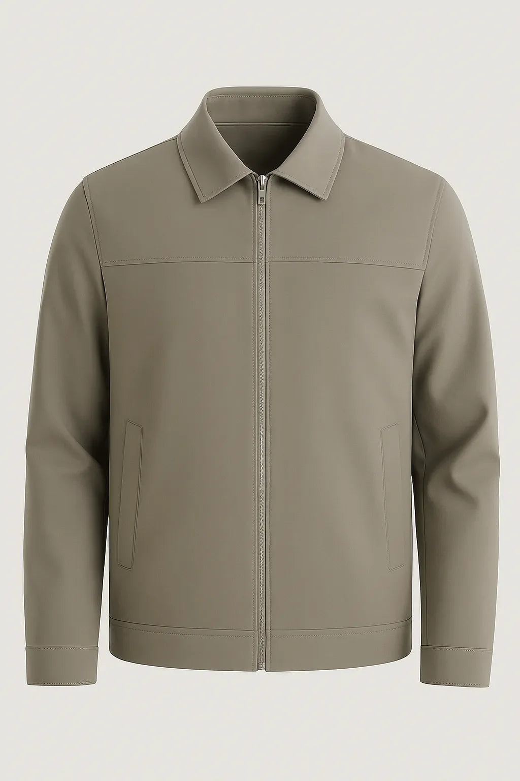 Unisex Khaki Casual Jacket with Classic Collar and Soft Plaid Lining for Changeable Weather