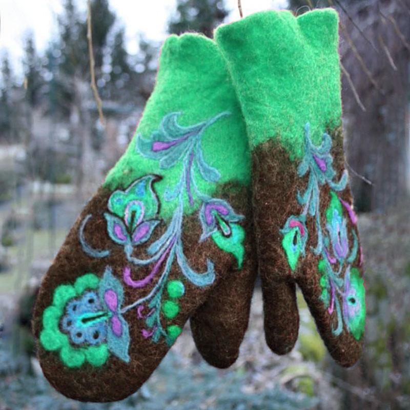 Unisex Winter Flower Wool Gloves