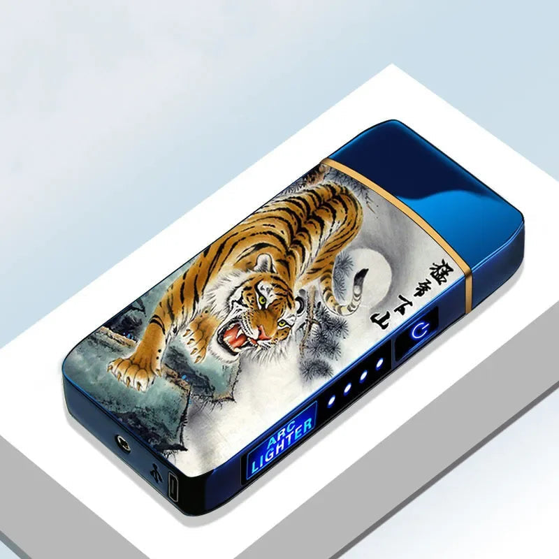USB Plasma Lighter with Double Flame – Blue Metal Construction