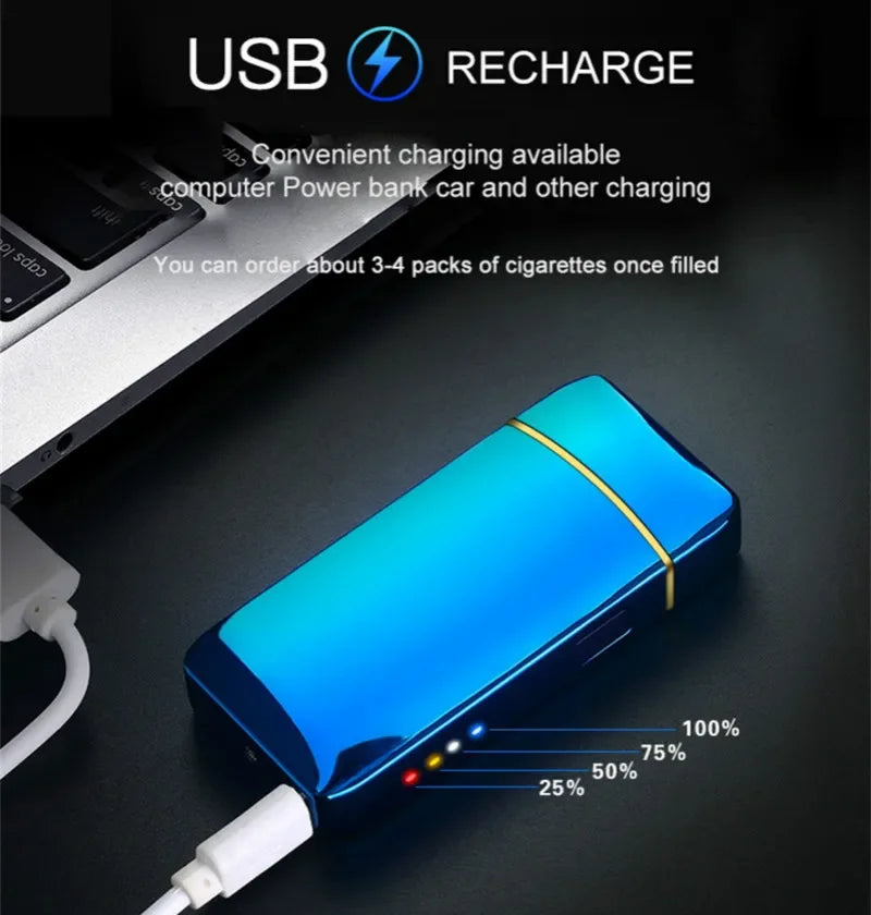 USB Plasma Lighter with Double Flame – Blue Metal Construction