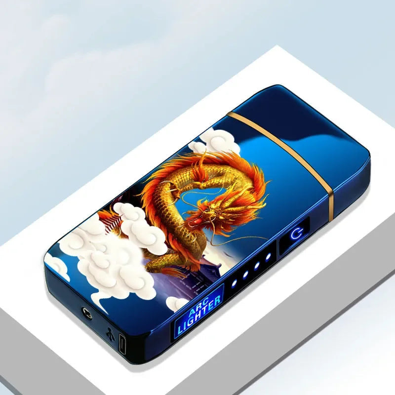 USB Plasma Lighter with Double Flame – Blue Metal Construction