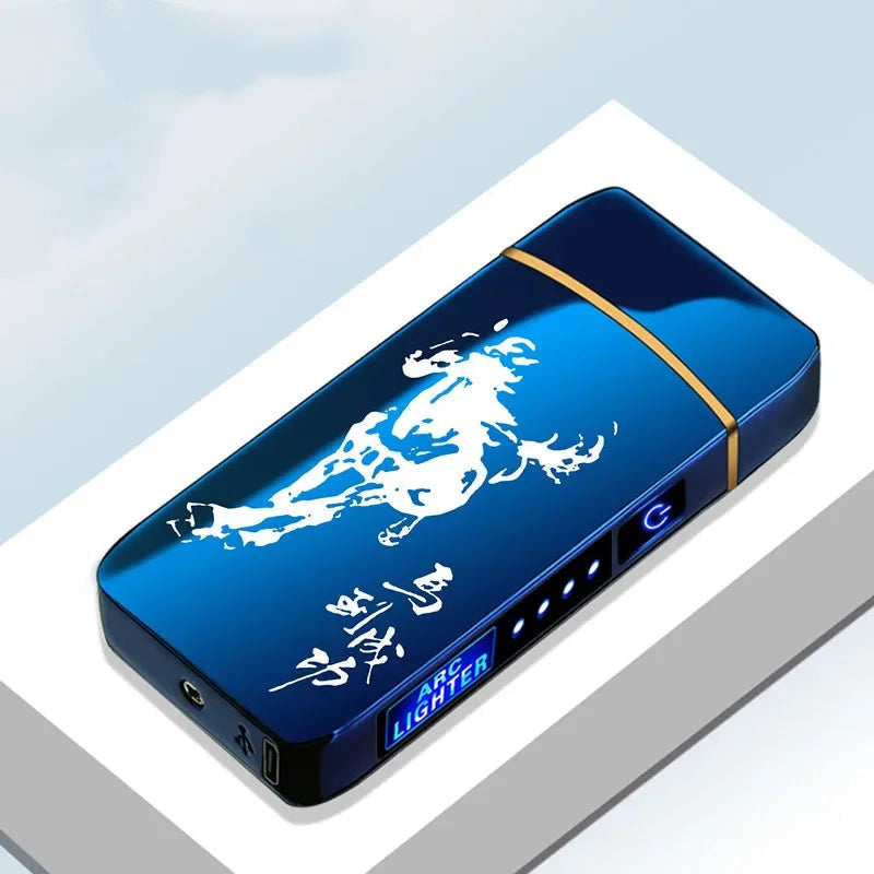 USB Plasma Lighter with Double Flame – Blue Metal Construction