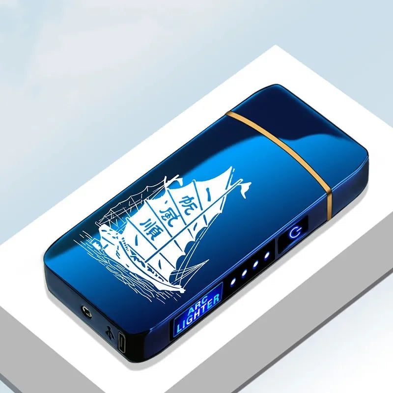 USB Plasma Lighter with Double Flame – Blue Metal Construction