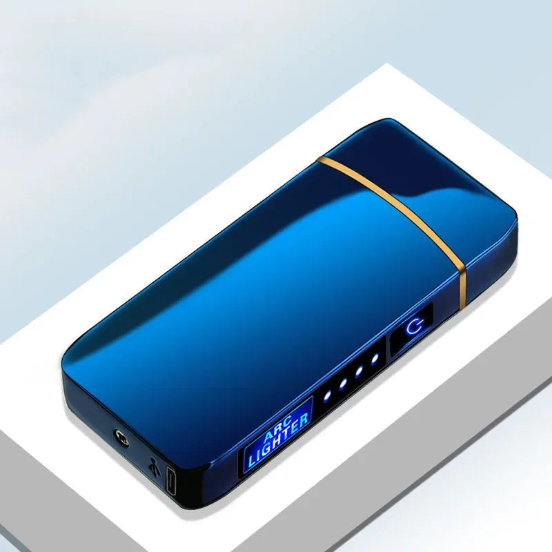 USB Plasma Lighter with Double Flame – Blue Metal Construction