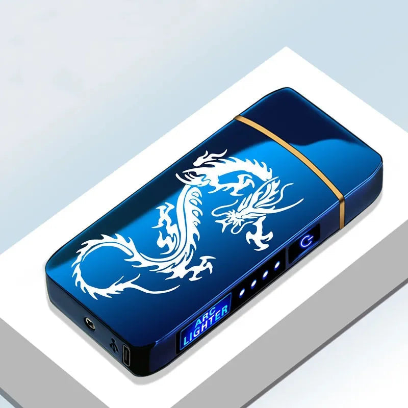 USB Plasma Lighter with Double Flame – Blue Metal Construction
