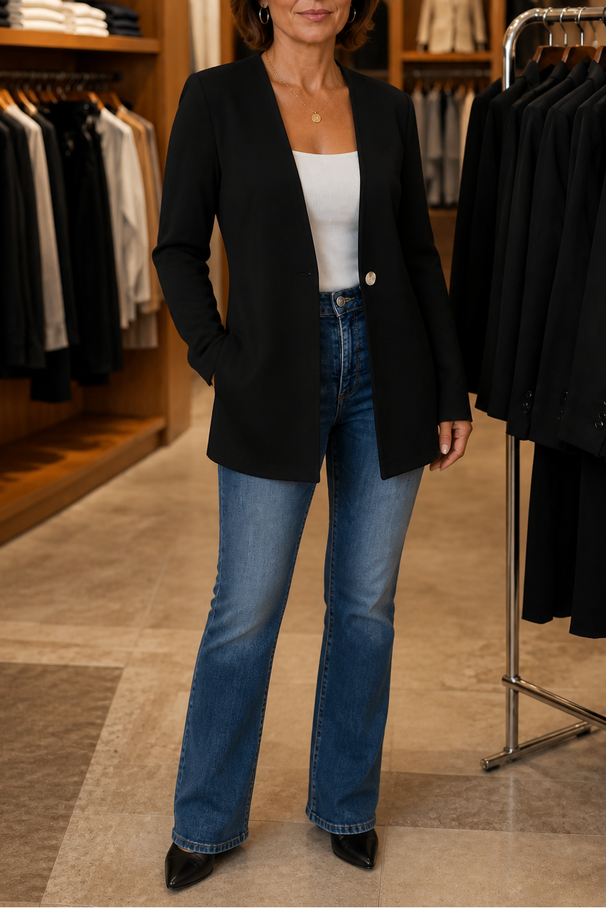 V-Neck Single-Button A-Line Blazer