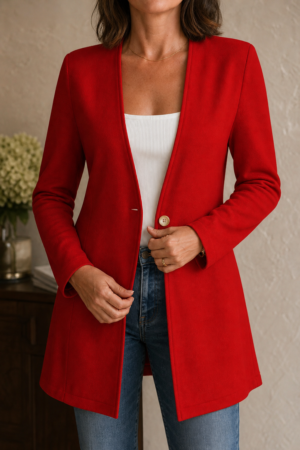 V-Neck Single-Button A-Line Blazer