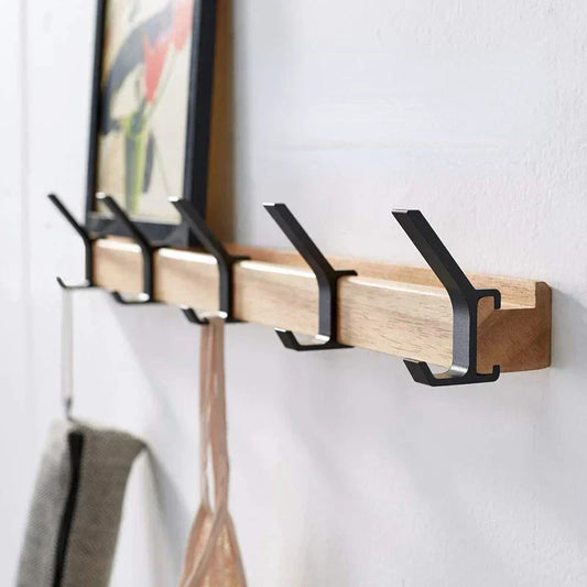 Wall Coat Rack with Movable Hooks – Scandinavian Design in Wood and Metal
