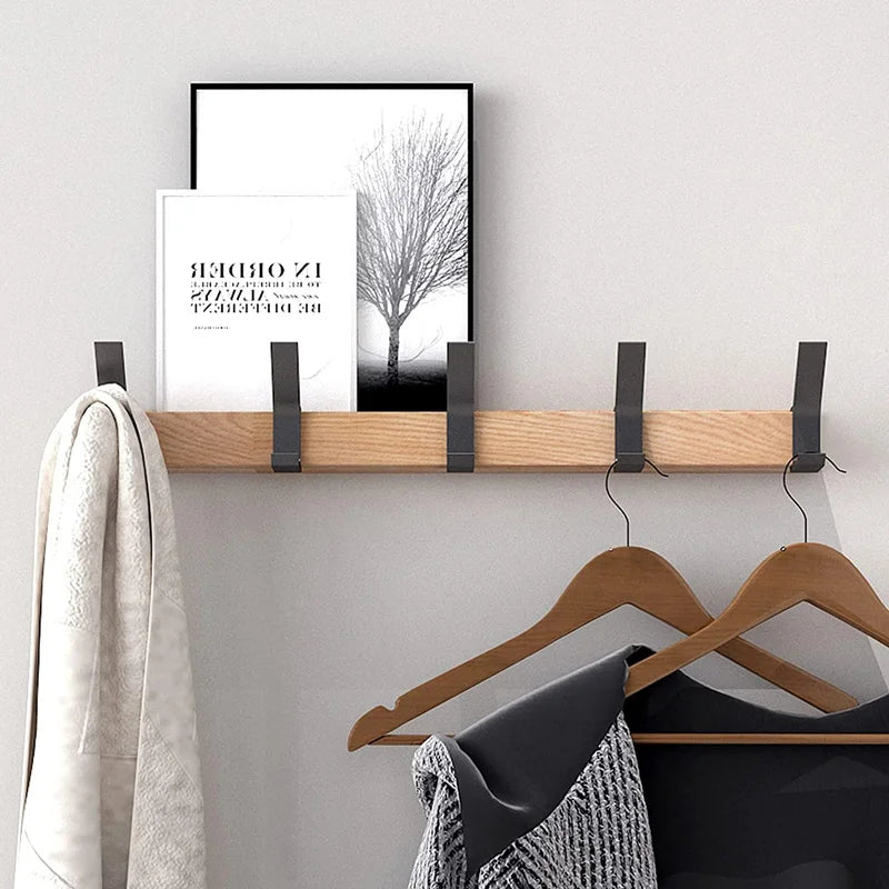 Wall Coat Rack with Movable Hooks – Scandinavian Design in Wood and Metal