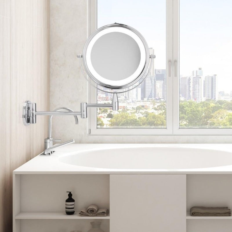 Wall-Mounted Dual-Arm LED Makeup Mirror with 1X & 7X Magnification
